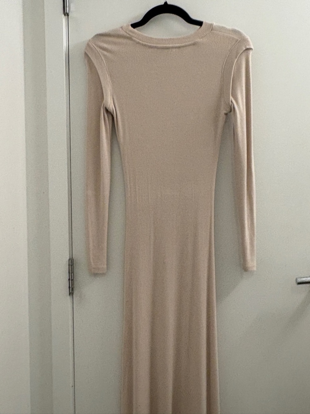 Fitted Long-Sleeve Maxi Dress in Light Beige